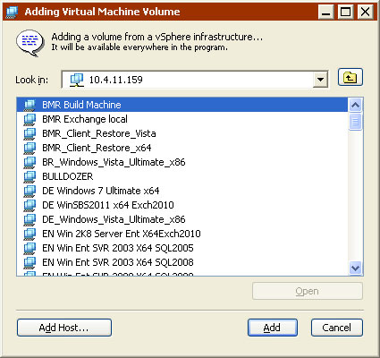 Adding Virtual Machine Volume List