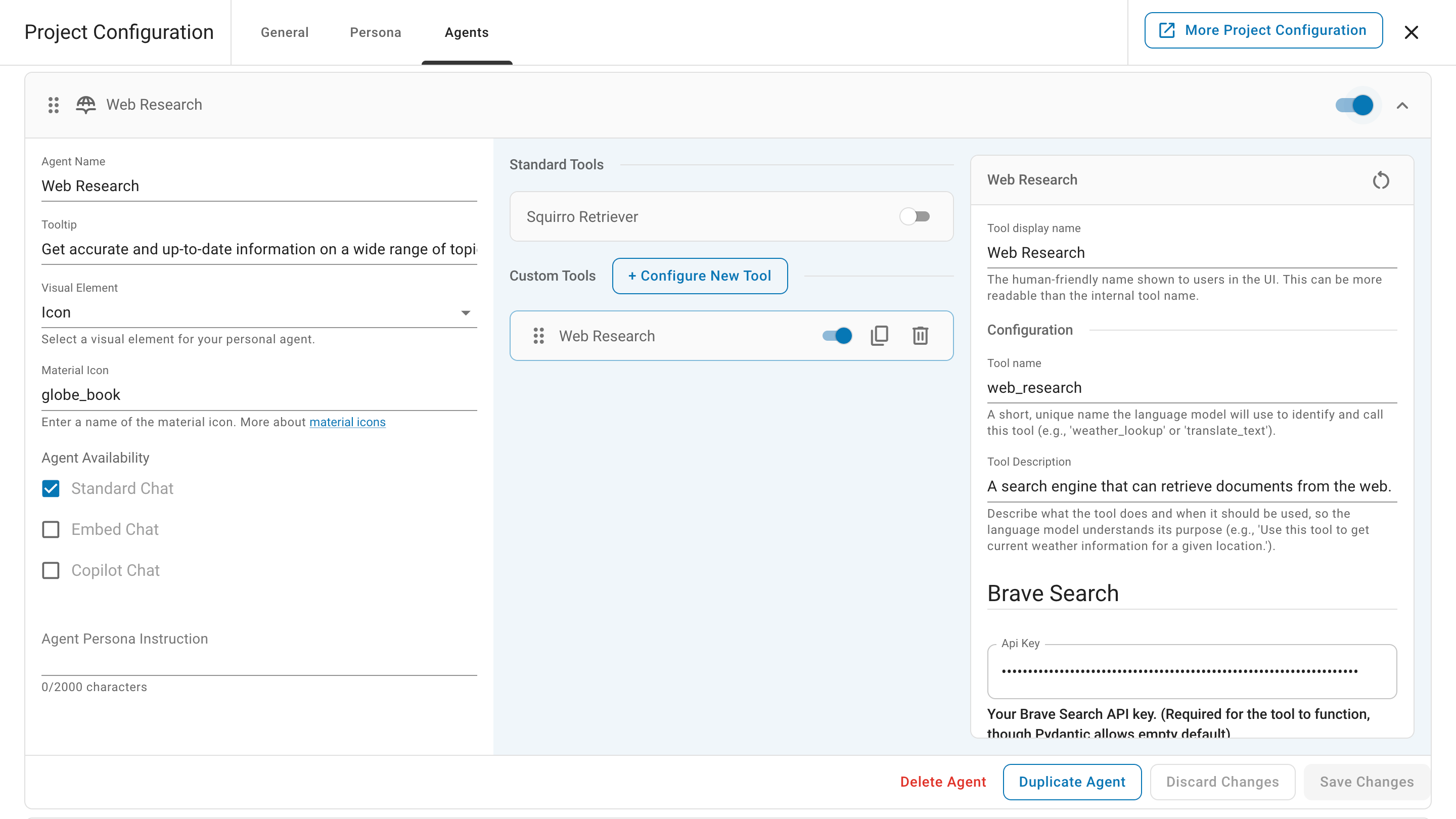 Brave Search tool configuration