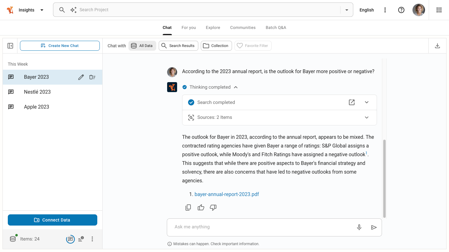 Squirro Chat Dashboard Screenshot