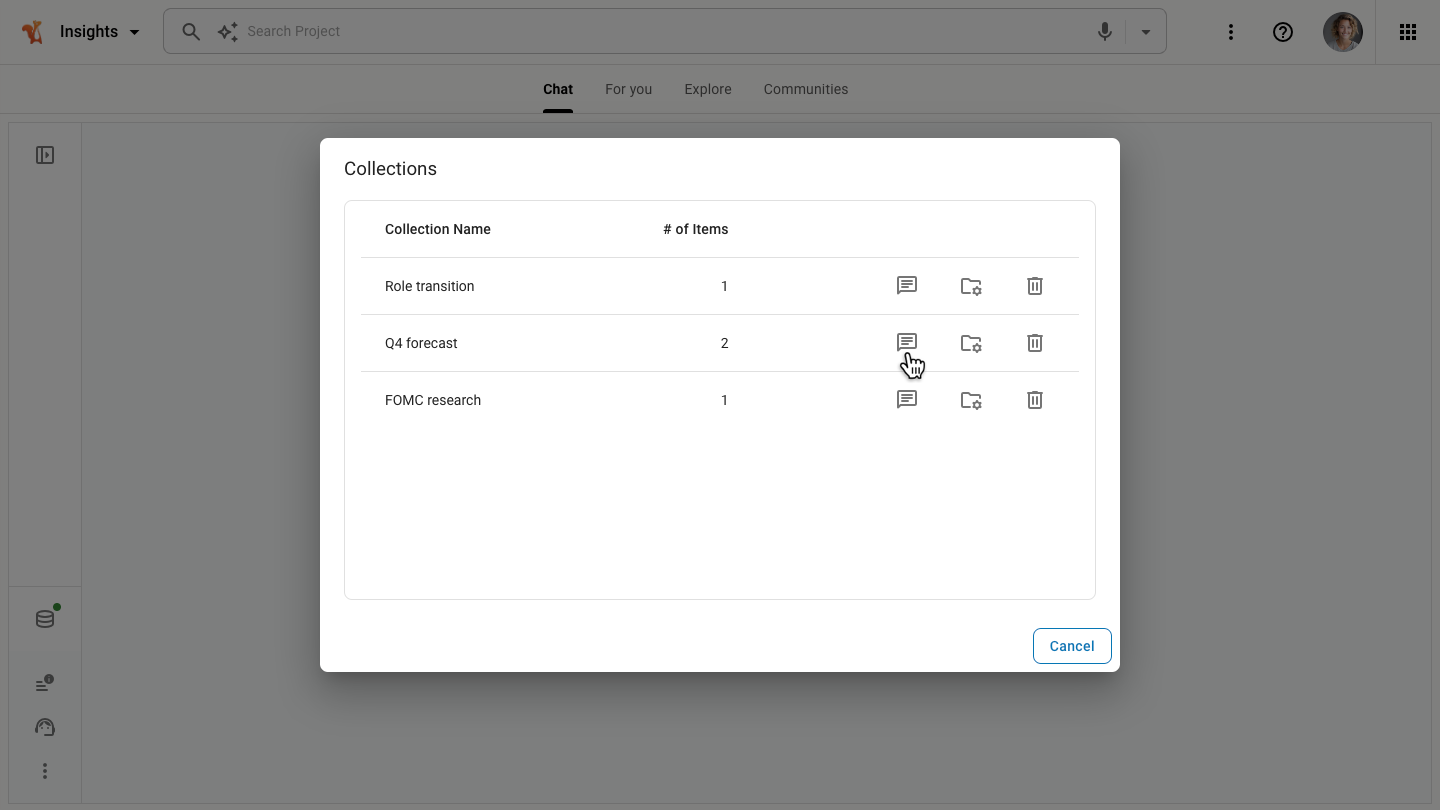 Manage a collection from the Explore dashboard