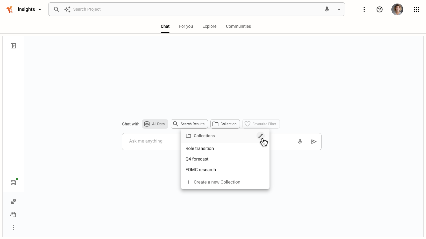 Access the collections manager from the Chat dashboard