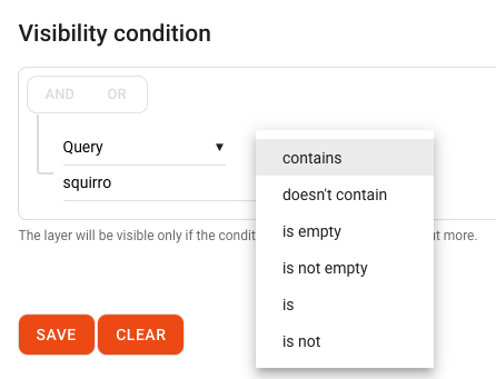 Query visibility condition selection options