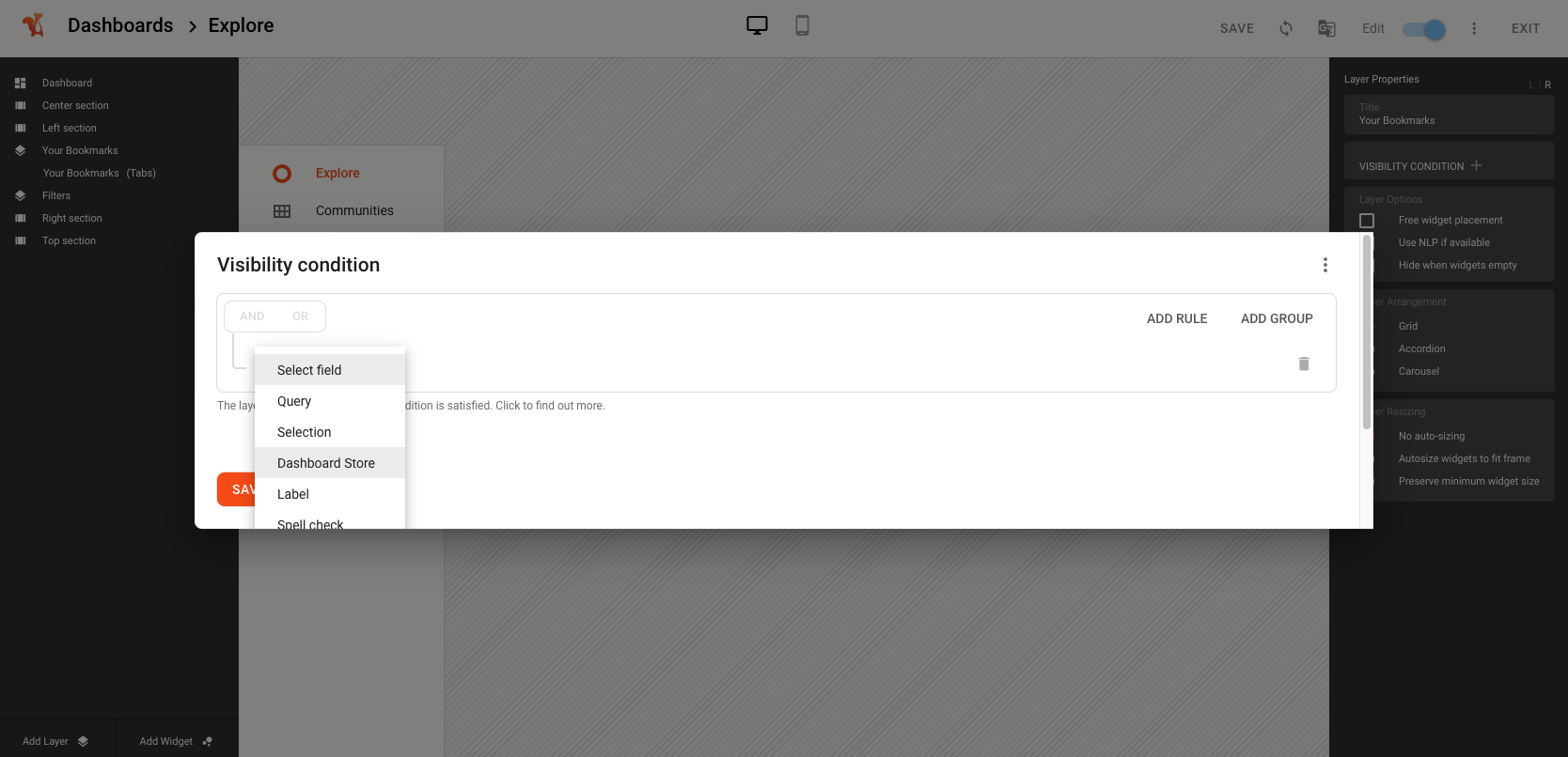 Dashboard Store Editor within Layer Visibility Condition