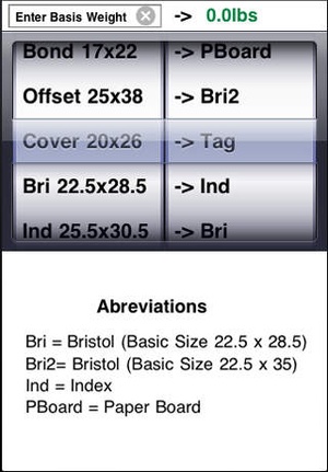 Screenshot Equivalent Basis Weights on iPhone