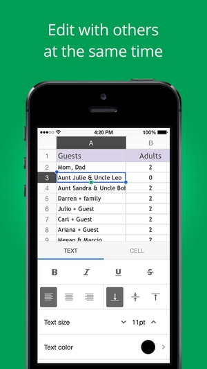 Screenshot Google Sheets on iPhone