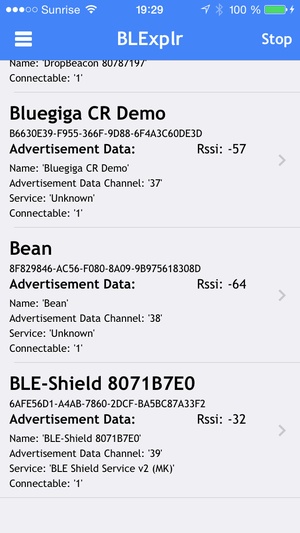 Screenshot BLExplr on iPhone