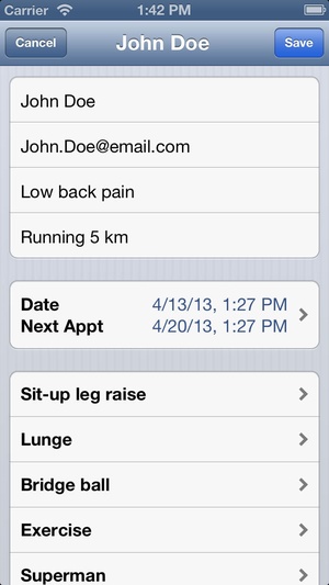 Screenshot Physio2Go on iPhone