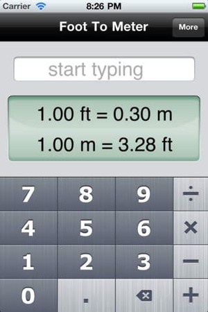 Screenshot Foot To Meter, the fastest converter on iPhone