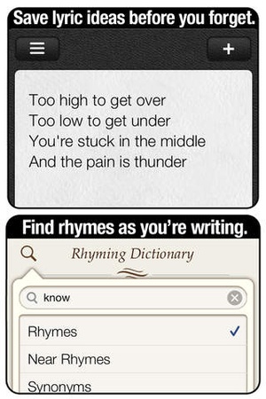 Screenshot Verses notebook + rhyming dictionary on iPhone