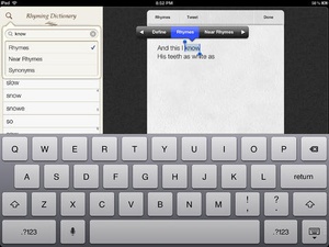Screenshot Verses notebook + rhyming dictionary on iPad