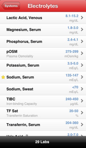 Screenshot Pocket Lab Values on iPhone