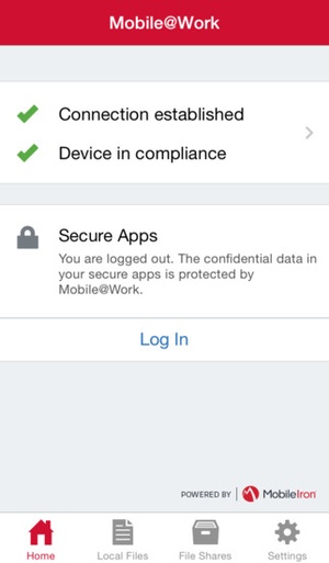 Screenshot MobileIron Mobile@Work™ Client on iPhone