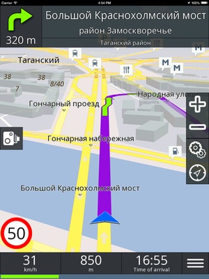 Screenshot GPS navigation BE on iPad