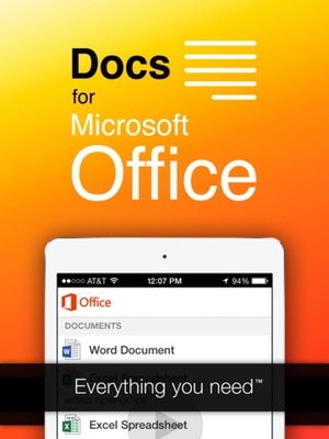 Screenshot Full Docs for Microsoft Office, Word, Excel, PowerPoint, Outlook & OneNote on iPad