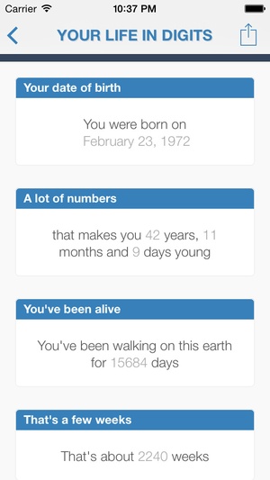 Screenshot Life in digits on iPhone