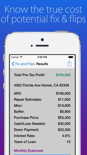 Screenshot House Flip Analysis on iPhone