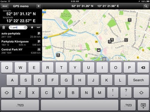 Screenshot GPS memo on iPad