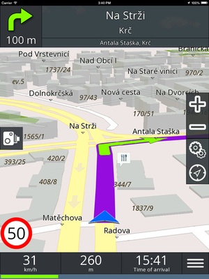 Screenshot GPS navigation BE on iPad