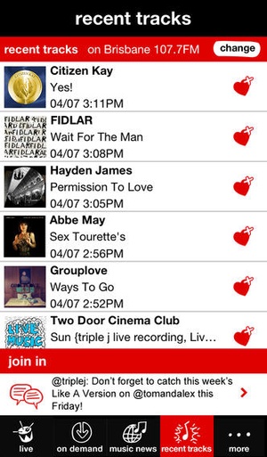 Screenshot triple j on iPhone