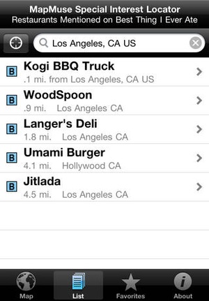 Screenshot Best Thing I Ever Ate Locator by MapMuse on iPhone