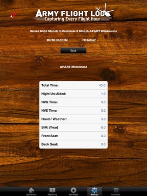 Screenshot Army Flight Log on iPad