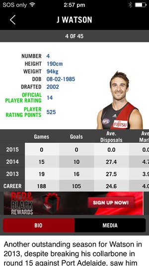 Screenshot Essendon Official App on iPhone