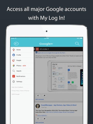 Screenshot My Log In! Social Network Manager for facebook, twitter, google accounts, mail, gmail, yahoo, pinterest, instagram, vimeo, skyp on iPad