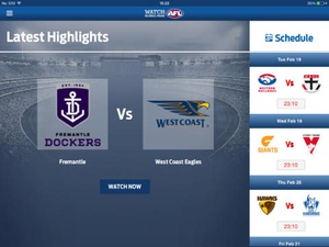 Screenshot Watch AFL Global Pass on iPad