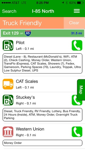 Screenshot iExit Interstate Exit Guide on iPhone
