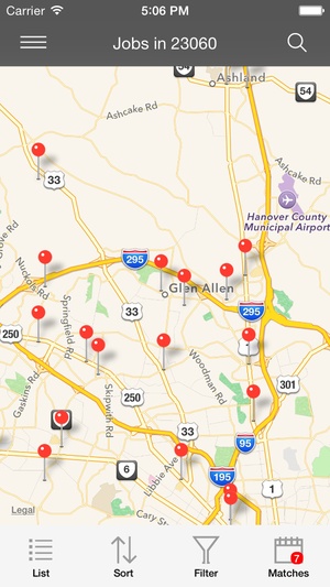 Screenshot Job Search on iPhone