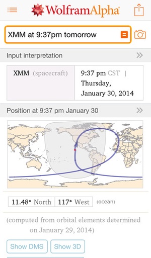 Screenshot WolframAlpha on iPhone