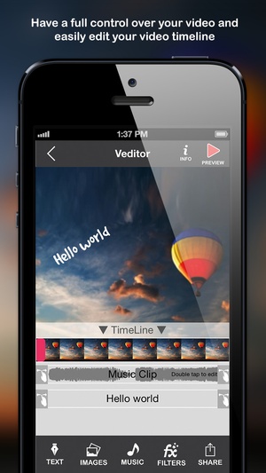 Screenshot Veditor: Video editor and movie maker studio for YouTube and Instagram and Vine on iPhone