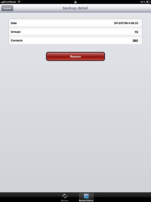 Screenshot Contacts Backup Over Dropbox on iPad