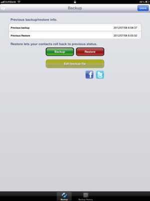 Screenshot Contacts Backup Over Dropbox on iPad