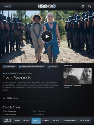 Screenshot HBO GO on iPad