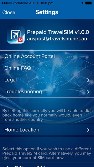 Screenshot Australia Post Prepaid TravelSIM®+ on iPhone