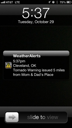 Screenshot NOAA Weather Alerts on iPhone