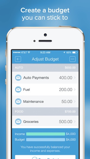 Screenshot Mvelopes on iPhone