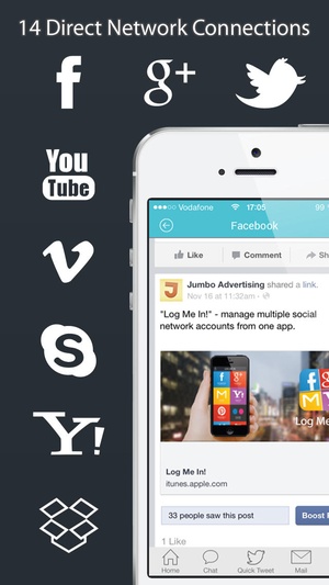 Screenshot My Log In! Social Network Manager for facebook, twitter, google accounts, mail, gmail, yahoo, pinterest, instagram, vimeo, skyp on iPhone