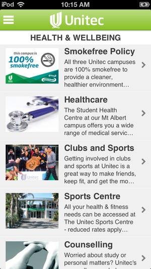 Screenshot Unitec Students App on iPhone