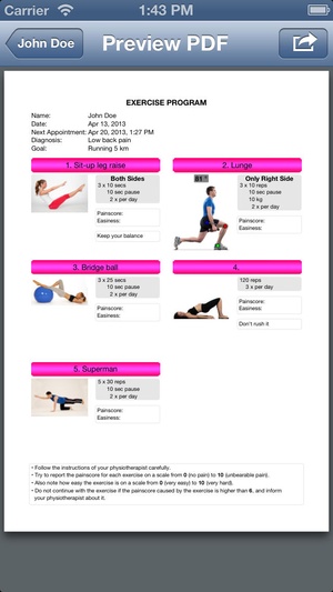 Screenshot Physio2Go on iPhone
