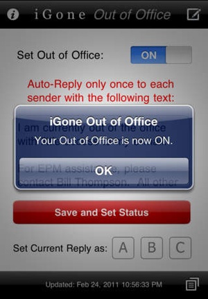 Screenshot iGone Out of Office (Outlook Web Access) on iPhone