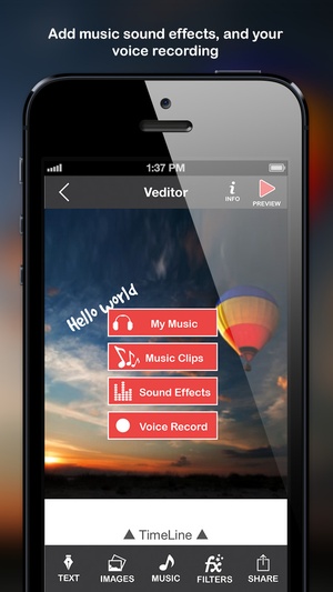Screenshot Veditor: Video editor and movie maker studio for YouTube and Instagram and Vine on iPhone
