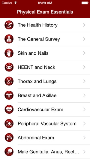 Screenshot Physical Exam Essentials on iPhone
