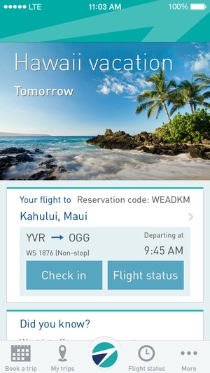 Screenshot WestJet on iPhone