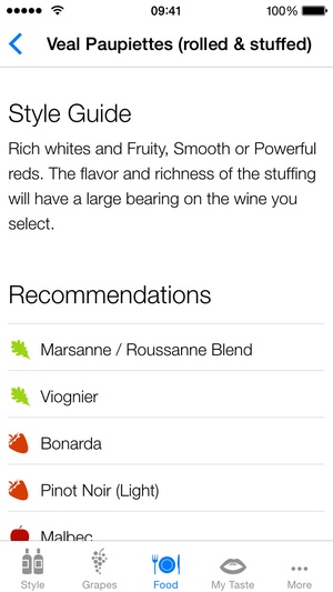Screenshot Pocket Wine Pairing on iPhone