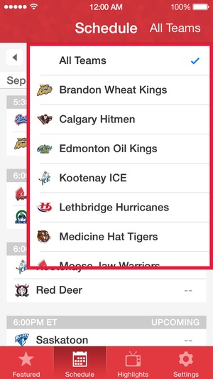 Screenshot WHL Live on iPhone