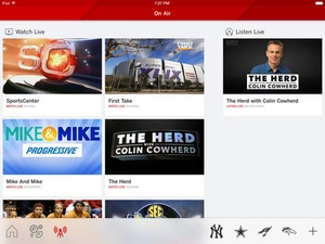 Screenshot ESPN SportsCenter on iPad