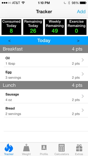 Screenshot Pts. Calculator With Weight and Exercise Tracker for Weight Loss on iPhone