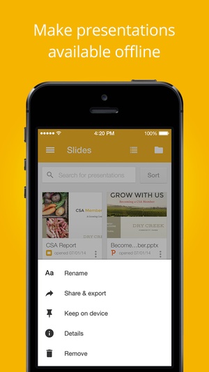 Screenshot Google Slides on iPhone